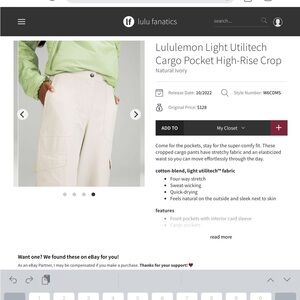 Lululemon Light Utilitech Cargo Pocket High-Rise Crop Pants size 26